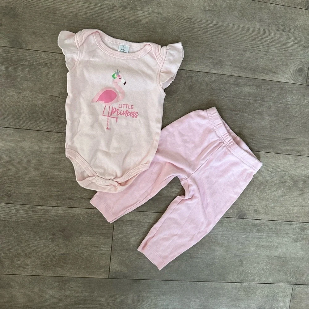 Baby Kiss Girl Flamingo ‘little princess’ top, carters bottoms outfit girl